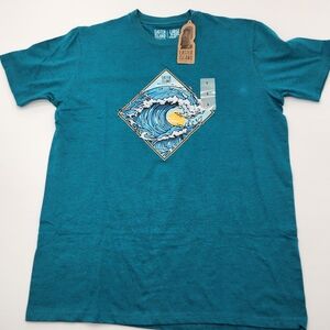 Easter Island Mercantile T Shirt Mens Large Wave Graphic Teal Short Sleeve NWT